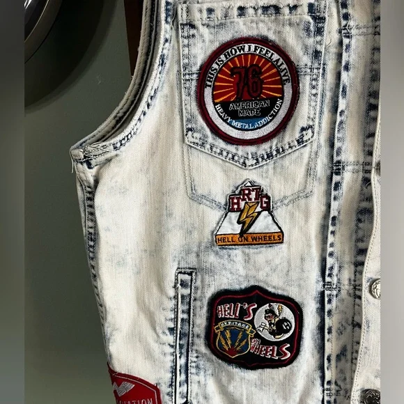 Heritage America 1776 250 years Bleached Denim Biker Moto Patch Vest XXL - Picture 3 of 7